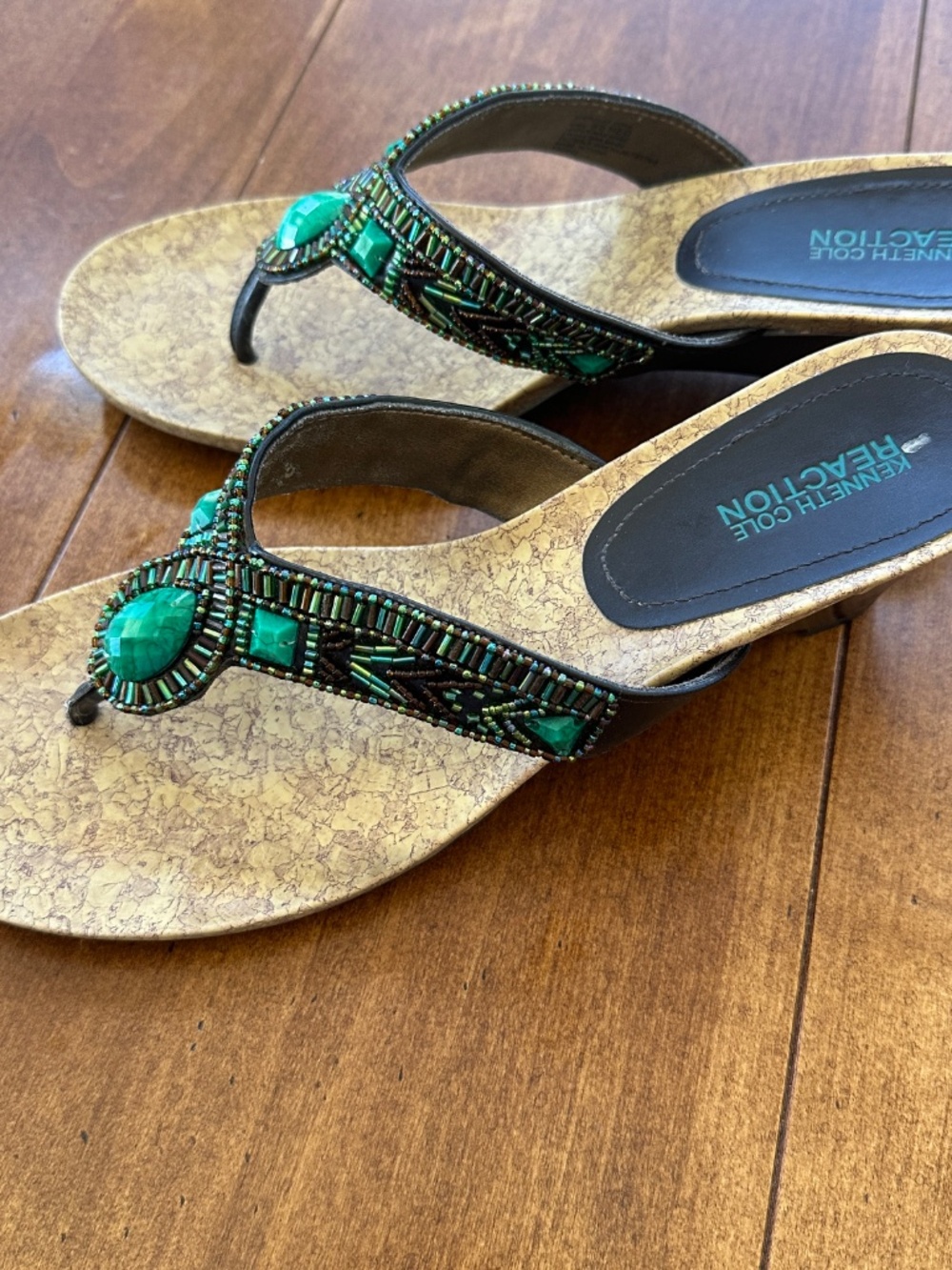 KENNETH COLE REACTION Thong Sandals Turquoise & Brown Woman's 9.5 - Picture 4 of 8